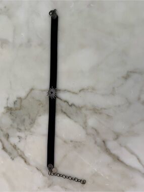 Black Leather Starburst Choker Necklace
